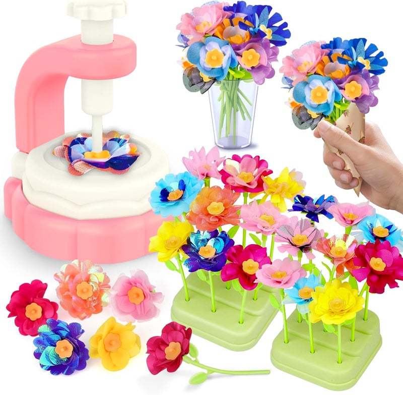 NICK NACK 185pcs DIY Fabric Flower Bouquet Craft Kits for Kids Ages 3-12, STEM Educational Arts and Crafts Handmade Flower Making Kit Toy for Toddler Girls 3 4 5 6 7 8 9 10 11 12 Years Birthdays Christmas Gift - Image 1